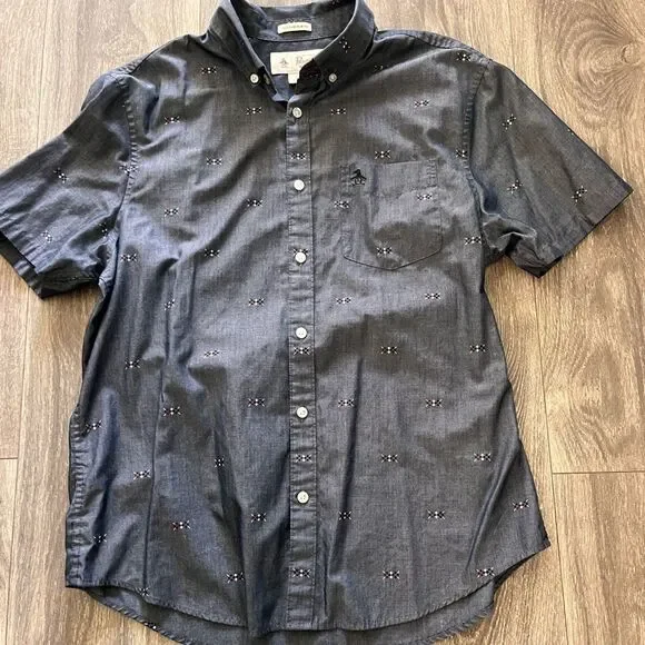 Penguin by Munsingwear Men’s L Short Sleeve Slim Fit Shirt Gray-Blue - Picture 2 of 5